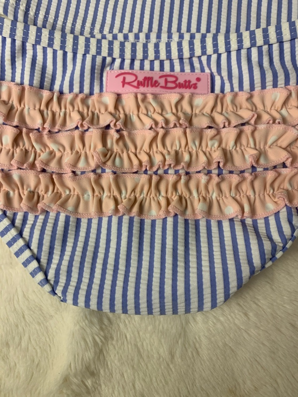 Ruffle Butts Blue and Pink Striped Ruffle Two-Piece Set - Picture 6 of 6